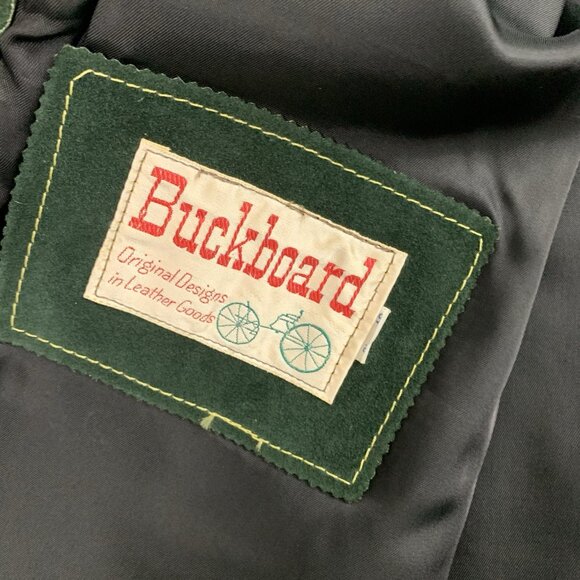 Vintage BUCKBOARD Jacket Mens 42 Green Yellow Stitching Button Snap Leather 70’s - Picture 10 of 16